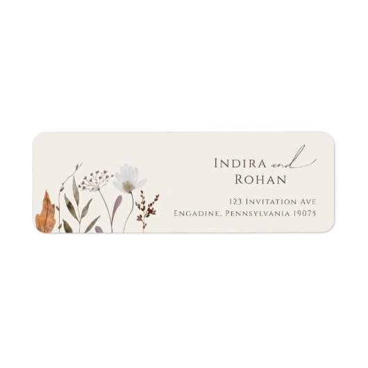 Boho Autumn Wildflower Beige retour adreslabel Etiket (Voorkant)