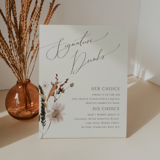 Boho Autumn Wildflower | Beige Signature Drinken Reclamebord Met Voetstuk