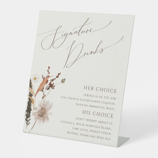 Boho Autumn Wildflower | Beige Signature Drinken Reclamebord Met Voetstuk (Voorkant)