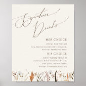 Boho Autumn Wildflower Beige Signature Drinken Sig Poster (Voorkant)
