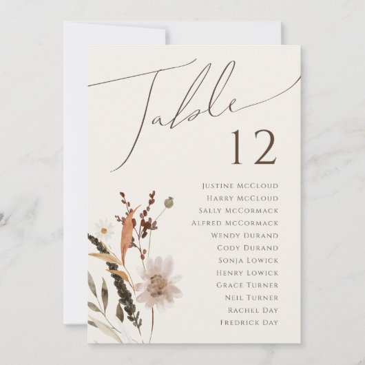 Boho Autumn Wildflower | Beige tabel nummer grafie (Voorkant)