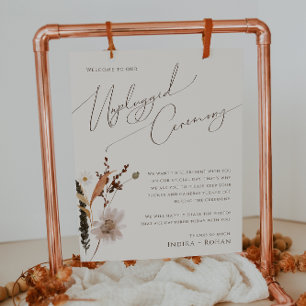 Boho Autumn Wildflower   Beige Unplugged Ceremony Poster