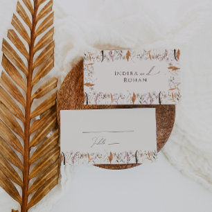 Boho Autumn Wildflower Beige Vlakke Huwelijk Plaatskaartje
