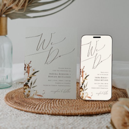 Boho Autumn Wildflower | Beige Wij doen bruiloft Kaart