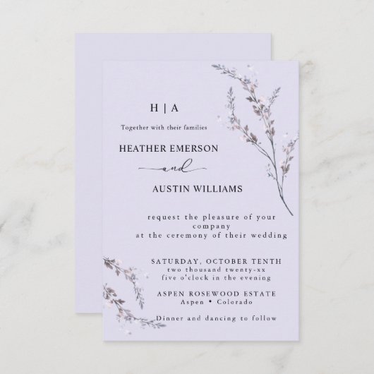 Boho Autumn Wildflower | Boda botánico Kaart (Voorkant / Achterkant)