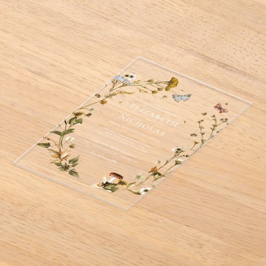 Boho Autumn Wildflower | Botanische bruiloft Acryl Uitnodigingen (Laagn)