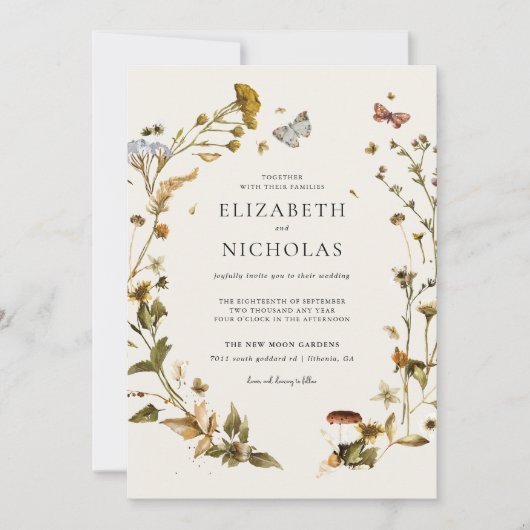 Boho Autumn Wildflower | Botanische bruiloft Kaart (Voorkant)
