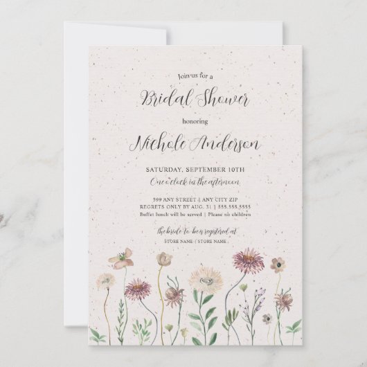 Boho Autumn Wildflower Bridal Shower Invitation Kaart (Voorkant)