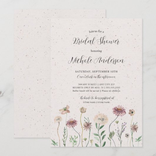 Boho Autumn Wildflower Bridal Shower Invitation Kaart (Voorkant / Achterkant)