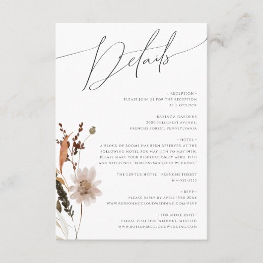 Boho Autumn Wildflower | Details Informatiekaartje (Voorkant)