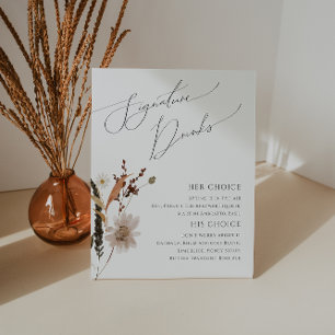 Boho Autumn Wildflower   Drinken voor ondertekenin Reclamebord Met Voetstuk