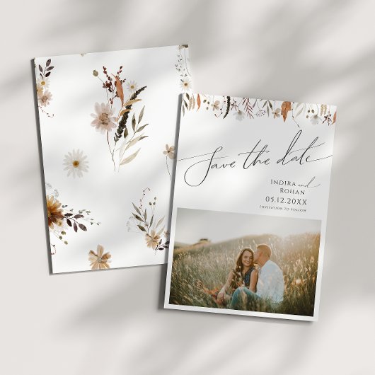 Boho Autumn Wildflower | Foto De datum opslaan Save The Date