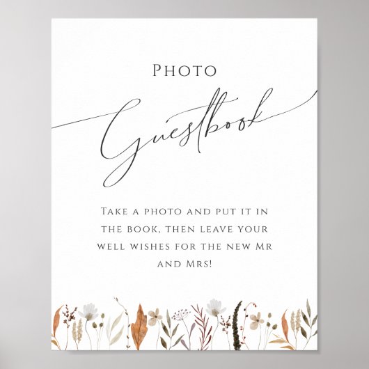 Boho Autumn Wildflower | Foto Gastenboek teken Poster (Voorkant)