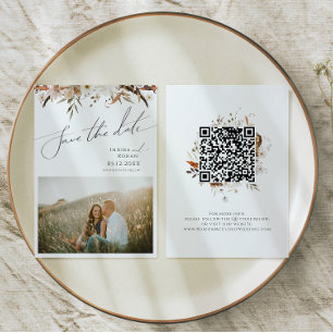 Boho Autumn Wildflower Foto   QR-code Save The Date