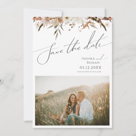 Boho Autumn Wildflower Foto | QR-code Save The Date (Voorkant)