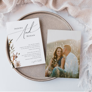 Boho Autumn Wildflower   Foto Traditionele bruilof Kaart