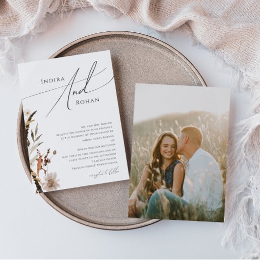 Boho Autumn Wildflower | Foto Traditionele bruilof Kaart