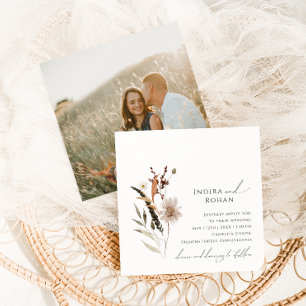 Boho Autumn Wildflower   Foto Vierkante Bruiloft Kaart