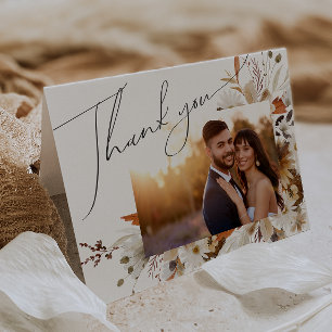 Boho Autumn Wildflower   Gevouwen foto Bedankkaart