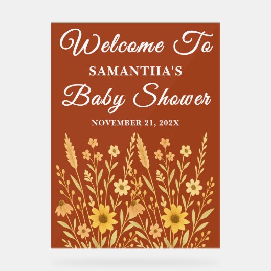 Boho Autumn Wildflower Herfst Baby shower Welkom Acryl Bord (Voorkant)