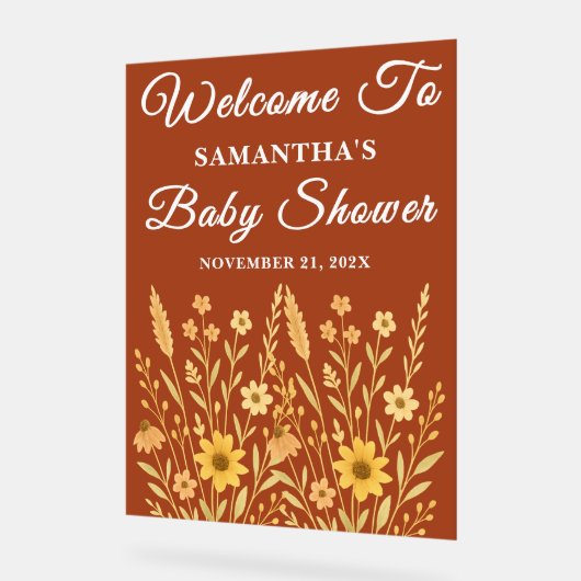 Boho Autumn Wildflower Herfst Baby shower Welkom Acryl Bord (Hoek)