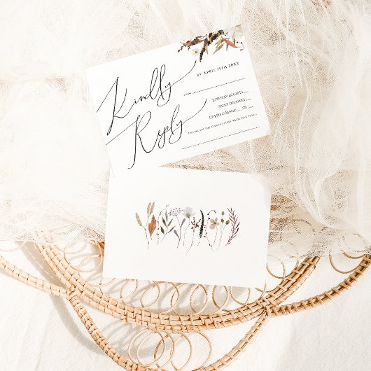 Boho Autumn Wildflower Horizontale Menukeuze RSVP