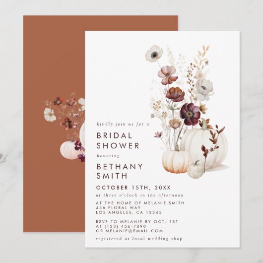 Boho Autumn Wildflower Pompoen Vrijgezellenfeest Kaart (Voorkant / Achterkant)