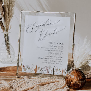 Boho Autumn Wildflower Signature Drinken Sign Poster