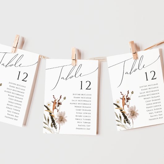 Boho Autumn Wildflower | Tabel Nummer Grafiek