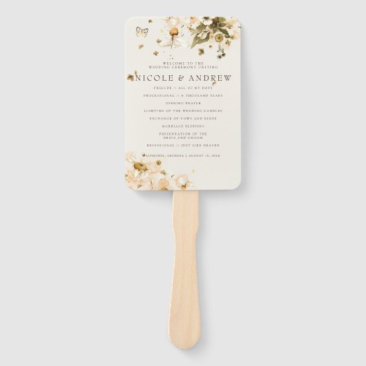 Boho Autumn Wildflower | Trouwprogramma Hand Fan Handwaaier (Voorkant)