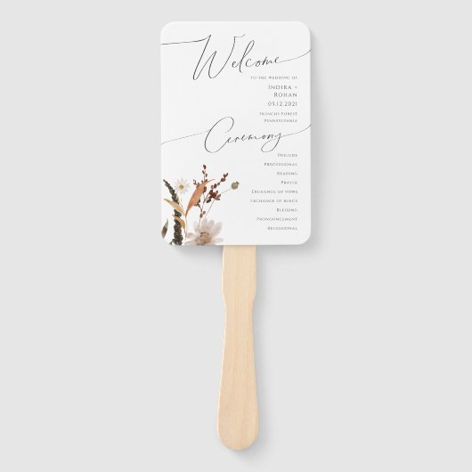 Boho Autumn Wildflower | Trouwprogramma Handwaaier (Voorkant)