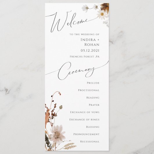 Boho Autumn Wildflower | Trouwprogramma Programmakaart (Voorkant)