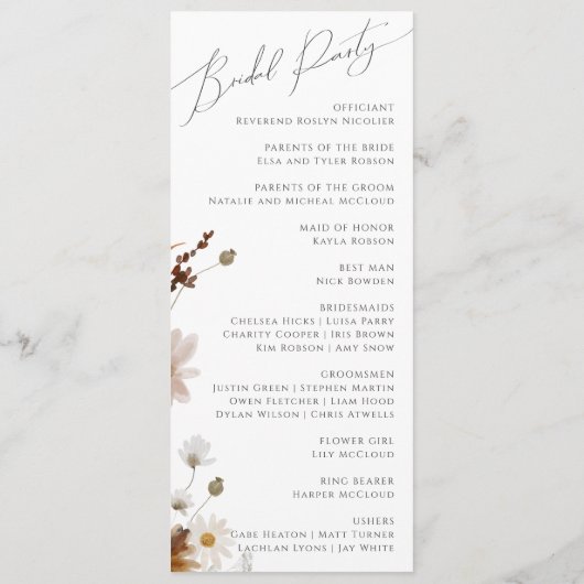 Boho Autumn Wildflower | Trouwprogramma Programmakaart (Achterkant)