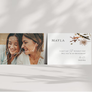 Boho Autumn Wildflower Vervaagd Foto Bruidsmeisje  Kaart