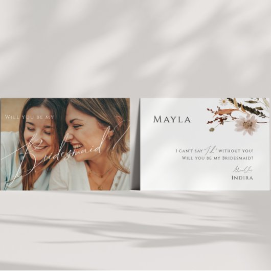 Boho Autumn Wildflower Vervaagd Foto Bruidsmeisje Kaart