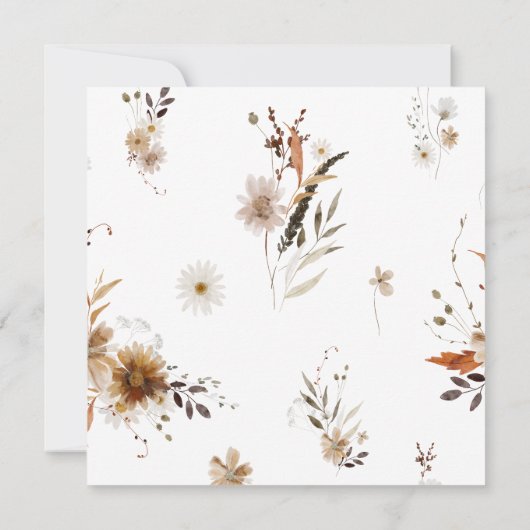 Boho Autumn Wildflower | Vierkante bruiloft Kaart (Achterkant)