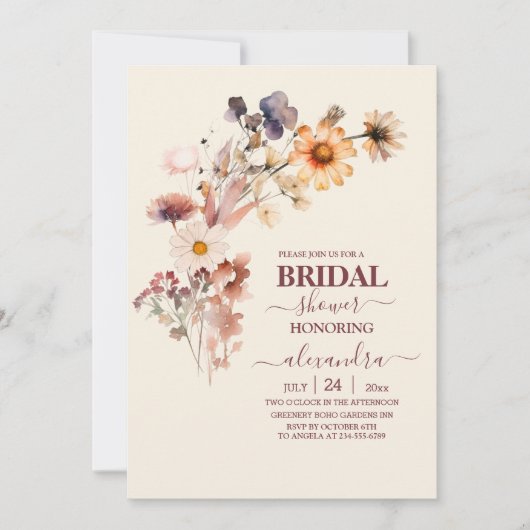 Boho Autumn Wildflower Vrijgezellenfeest Kaart (Voorkant)