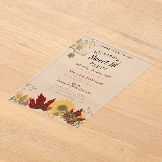 Boho Autumnal Chic Sweet 16 Acryl Uitnodigingen (Laagn)