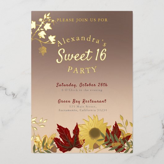 Boho Autumnal Chic Sweet 16 uitnodiging (Voorkant)