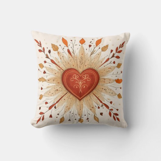 Boho Autumnal Heart Illustratie Kussen (Voorkant)