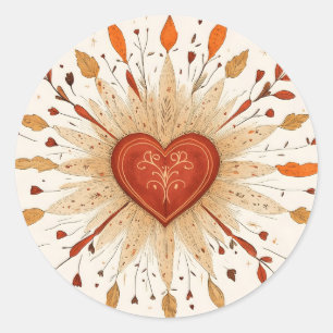 Boho Autumnal Heart Illustratie Ronde Sticker