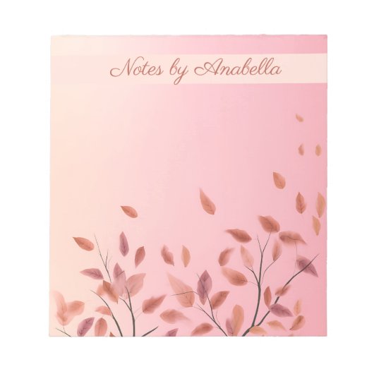 Boho Autumnal Pink Leaf aangepaste naam Notitieblok (Voorkant)