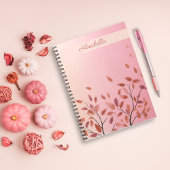 Boho Autumnal Pink Leaves aangepaste naam Notitieboek