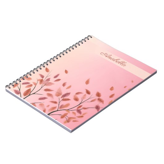 Boho Autumnal Pink Leaves aangepaste naam Notitieboek (Linkerzijde)