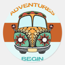 BOHO AVONTUREN BEGINNEN TROUWDAK RONDE STICKER