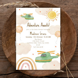 Boho Avontuur Helikopter Vliegtuig Baby Shower Kaart