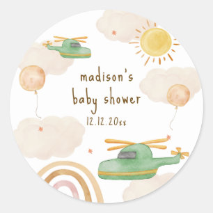 Boho Avontuur Helikopter Vliegtuig Baby Shower Ronde Sticker