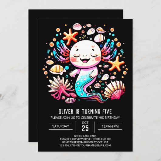 Boho Axolotl Custom Verjaardag Viering Kaart (Voorkant / Achterkant)