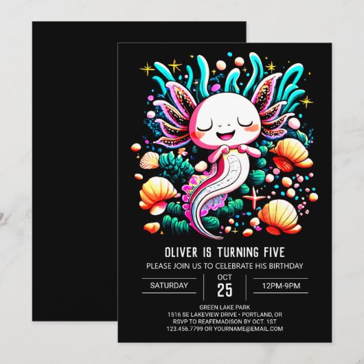 Boho Axolotl Kinderen Verjaardag Kaart (Voorkant / Achterkant)