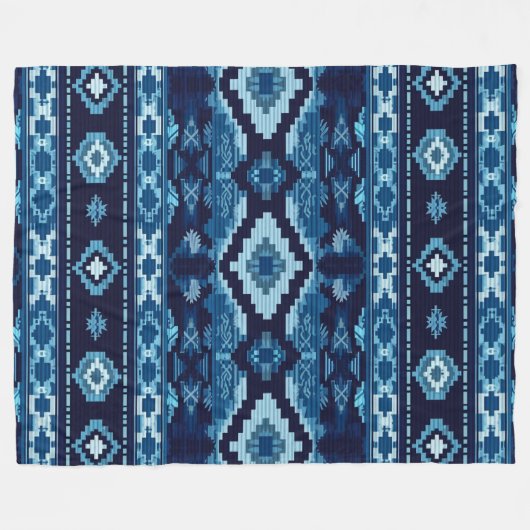 Boho Aztec Blauw gebreid ontwerp Fleece Deken (Voorkant (Horizontaal))